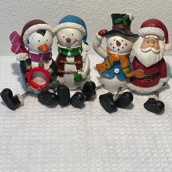 Other - Holiday Christmas Santa/Snowman & Snowman/Penguin Spring Legged Shelf Sitter